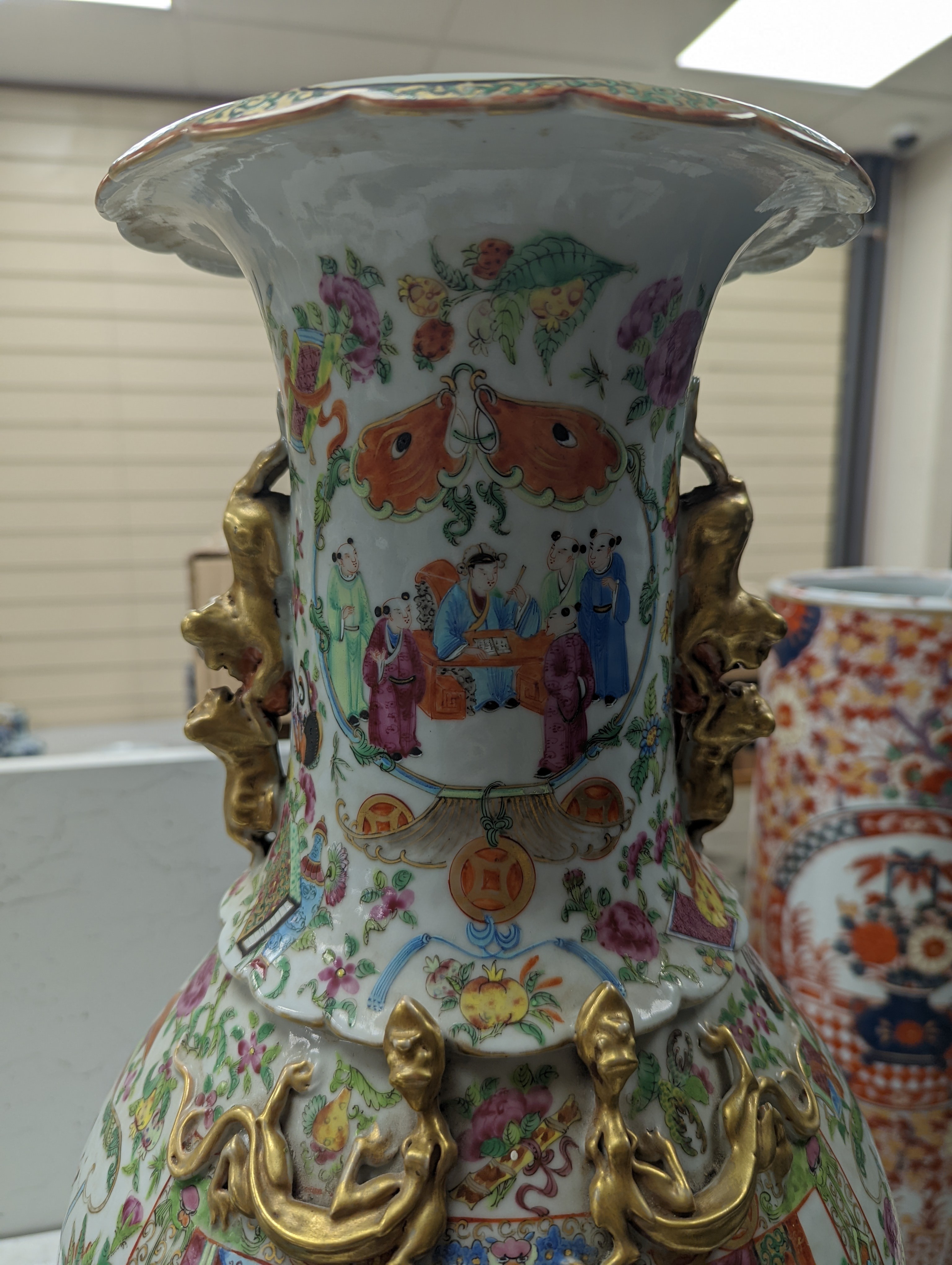 A large Chinese Canton decorated famille rose vase, 19th century, 59cm